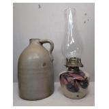 Primitive Stone Jug & Oil Lamp Measure 10' and