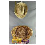 Basket, Strawhat, Two Card Games And Three Small