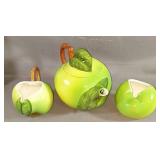Vintage Apple Tea Pot With Sugar And Creamer Set