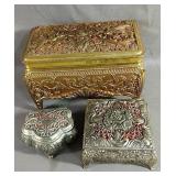 Three Vintage Metal Trinket Boxes Various Sizes
