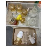 Large assortment of wall sconce glass, oil lamp