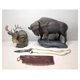 12' Hand Painted Ceramic Buffalo Statue, Meerchi