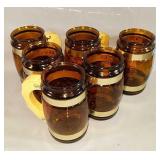 Six Vintage Siesta Ware Amber Barrel Glass Mugs