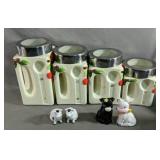 Set Of 4 Ceramic Canisters ( No Spoons ) Plus Two