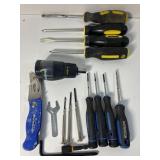 Assortment of screwdrivers, 1 ratchet, pocket