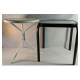 Two Metal Glass Top Deck Tables One Round