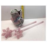 Two 18" Murano Blown Glass Flowers Made in Italy,