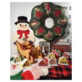 Handmade fabric wreath, stockings and more