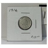 1916 - Silver Canada 5 cent - circulated Canadian