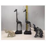 Marble and Jade Carved Elephants, Two Metal