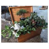Large Wooden Box Full of Artificial Greenery and