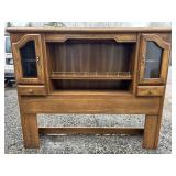Wooden lighted double/queen headboard. Stands