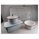 Vintage Enamelware 9" Pot & 14" Pan with Lid,