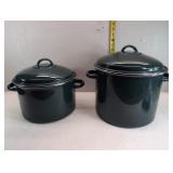 Vintage Dark Green Enamel on Steel Stock Pot and