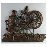 Vintage Copper Craft Girl At Spinning Wheel Wall