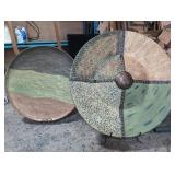 Two Large Decorative Metal Discs with Stands 28"
