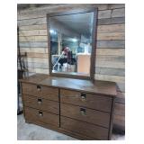 6-Drawer Red Oak Double Dresser w/ Mirror 55in