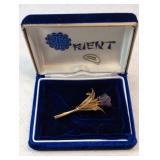 Genuine Amethyst Floral Brooch