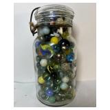 Vintage marbles in snap-top mason jar