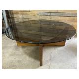 Glass top table with wooden base- 42inD x 15inH