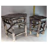 Two Rustic Hexagonal Plant Stands