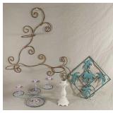 Metal Candle Holders And A Cast Iron Elephant &