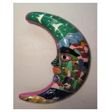 Hand Painted Mexican Folk Art 12" Crescent Moon