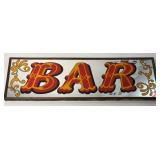 Vintage glass and metal framed BAR sign- 18in x