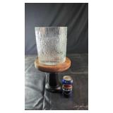 Textured Glass Hurricane Vase on Pedestal