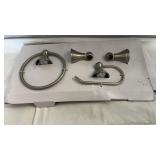 Complete bathroom hardware set in brushed nickel