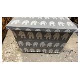 Fabric-covered storage box with hinged lid, grey