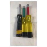 Set of three nut driver hand tools with assorted
