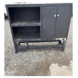 Heavy cast iron outdoor storage cabinet with open
