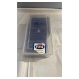 Clear plastic storage container filled with a