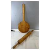 Vintage wooden bread board and rolling pin set