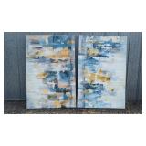 Set of 2 Abstract Canvas Wall Art Panels in Blue