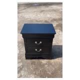 Black two-drawer nightstand with classic molded
