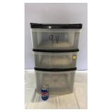 Three-drawer plastic storage unit with black