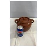 Brown bean glazed ceramic crock with lid and side
