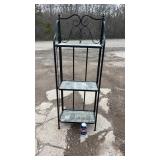 Wrought iron three-tier shelving unit with