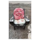 Wooden outdoor patio chair with wide armrests,