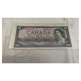 Canadian $10 banknote featuring Queen Elizabeth