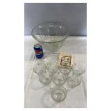 Large clear glass punch bowl with decorative