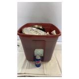 Plastic storage bin without lid containing a