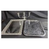 Silver-Toned Serving Trays & Candlestick