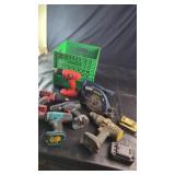 Crate of Power Tools & BatteriesGreen crate
