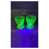 Pair of Uranium Glass Egg CupsSet of two green