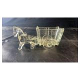 Vintage pressed glass horse and wagon candy dish