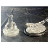 Clear glass animal figurine lot including a seal