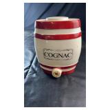 Vintage ceramic cognac barrel decanter featuring